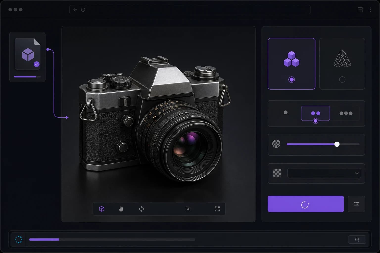 Shrink Model interface with a GLB camera preview and compression controls